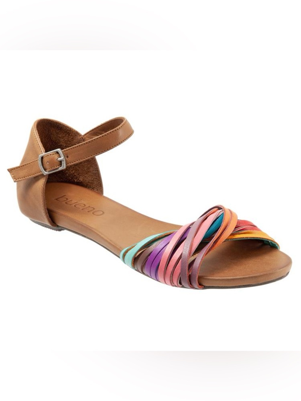 NWT Bueno “Cara” Multi-Color Strappy Ankle Strap Sandal in Tan, Size 40 or 9.